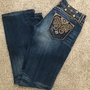 Miss Me Blue Boot Cut Jeans with Embroidered Details
